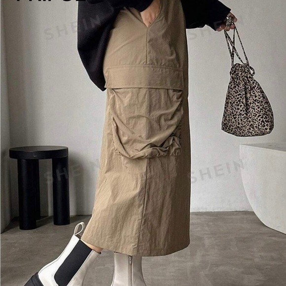 Womens Solid Color flap Pocket Casual skirt | Army skirt | S-M | Khaki | $20 - Picture 8 of 13